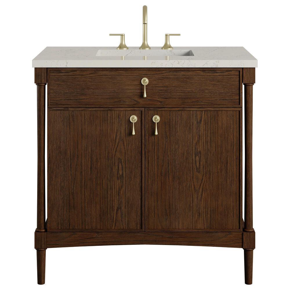 James Martin Kinnsden 36" Single Bathroom Vanity in Sable Oak with 3 cm Siberian Silestone Top and Rectangular Sink, , large
