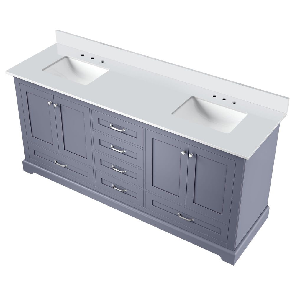 Lexora Home Dukes 72&quot; Double Bathroom Vanity in Dark Grey with 2 cm White Cultured Marble Top and Rectangular Sinks, , large