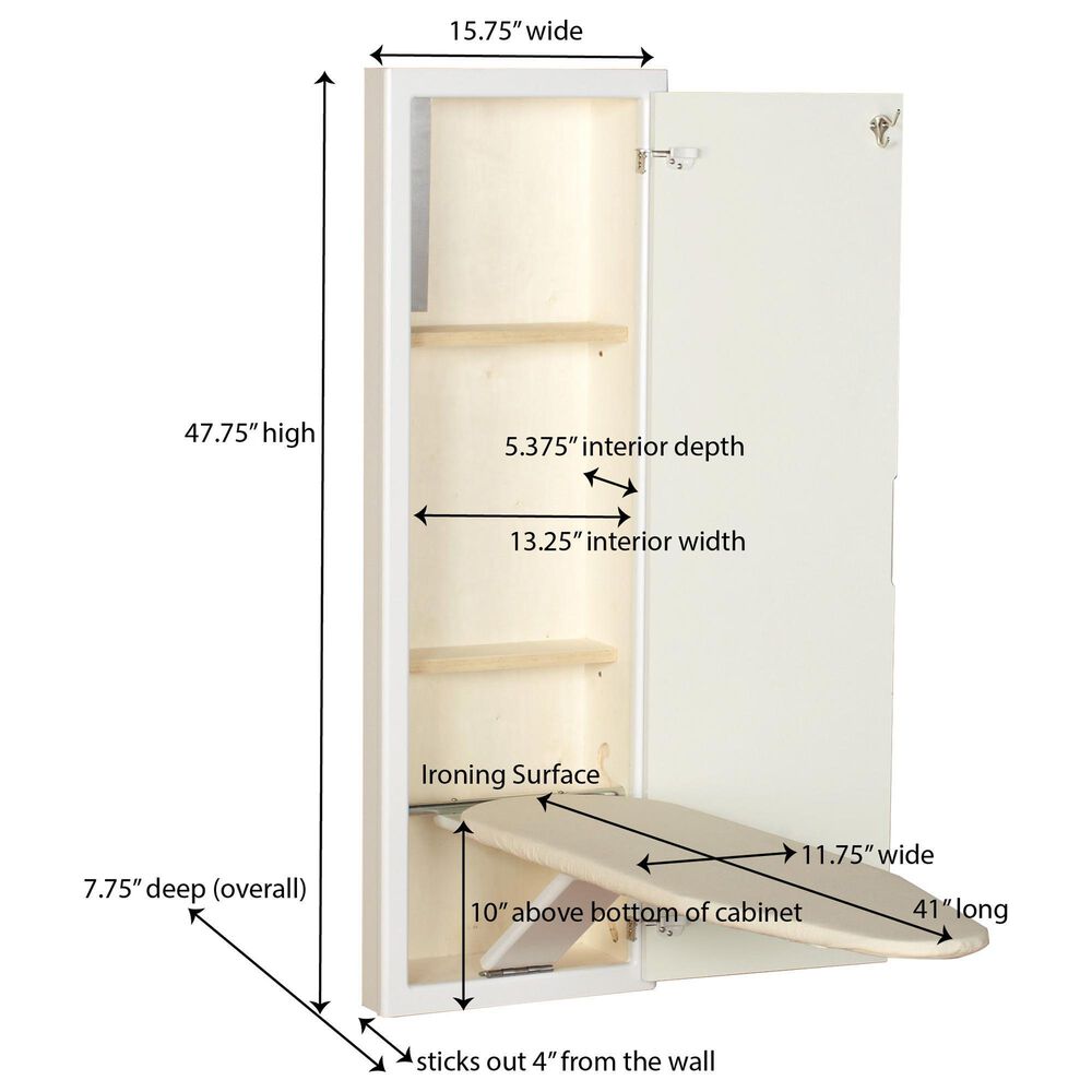 Household Essentials In-Wall Ironing Board with Storage Shelves in White, , large