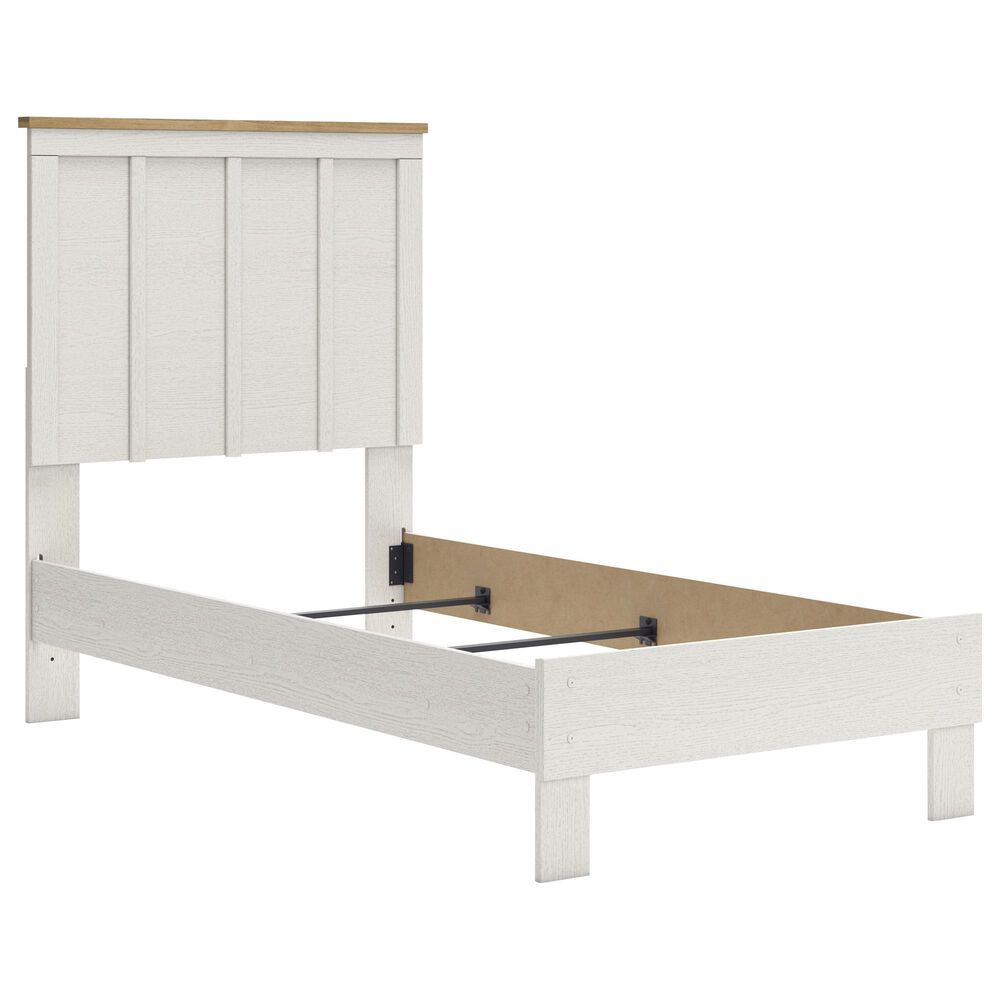 Ashley Linnocreek Twin Panel Bed in White and Warm Brown, , large