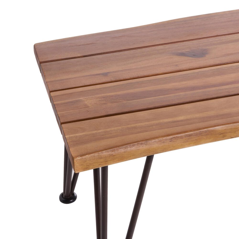 Hearth and Haven Zion Outdoor Modern Rectangular Coffee Table with Metal Hairpin Legs in Teak, , large