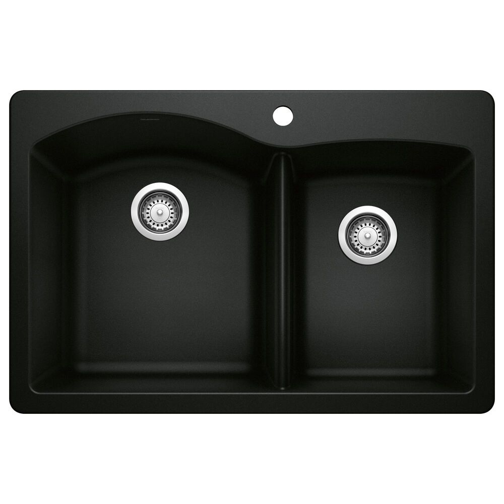 Blanco Diamond 1-3/4 Double Bowl Dual Mount Kitchen Sink in Coal Black, , large