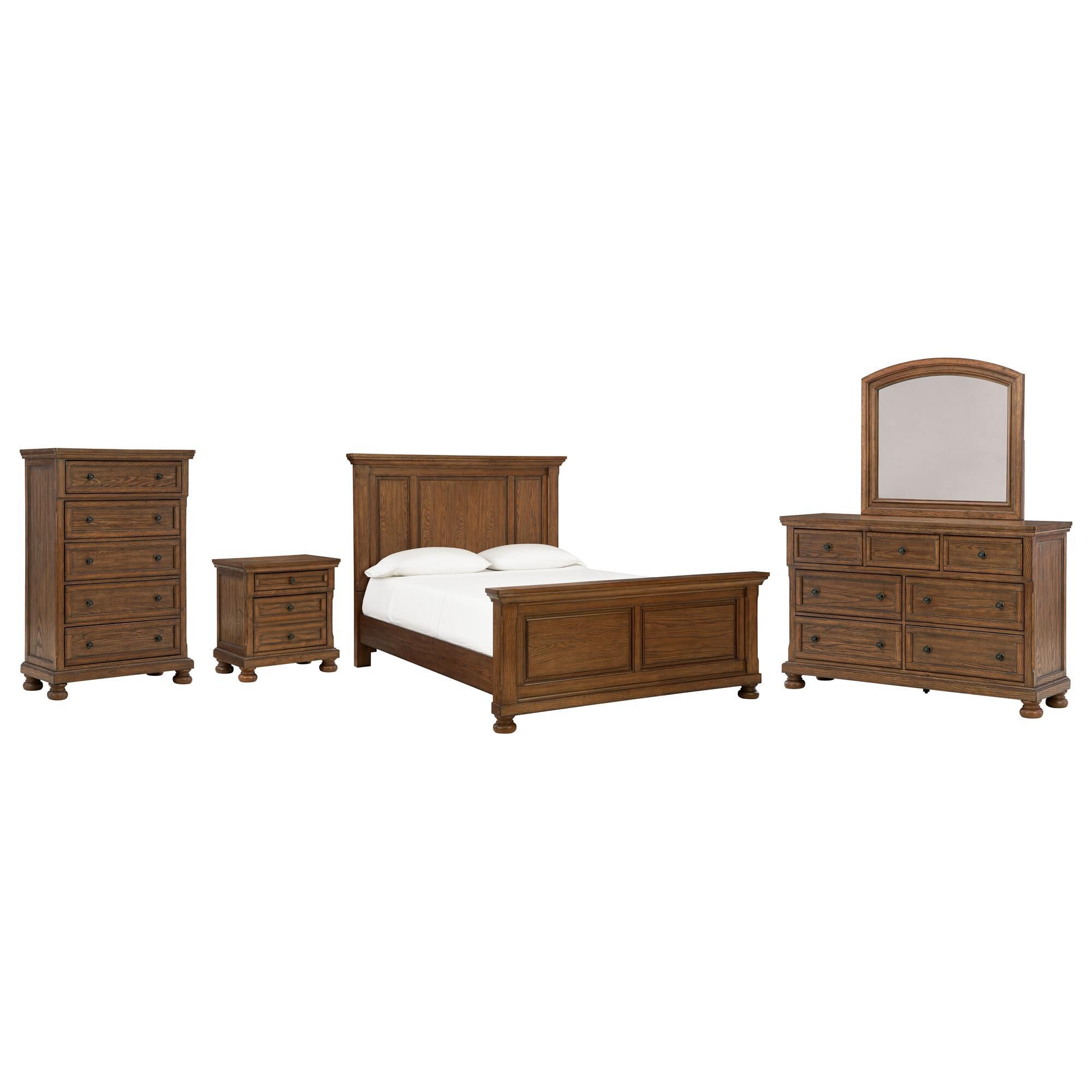 【極美品】ASPLUND アスプルンド FAR EAST FURNITURE Ashley Zackaryn 5 Piece Queen Bedroom Set in Warm Brown with Panel