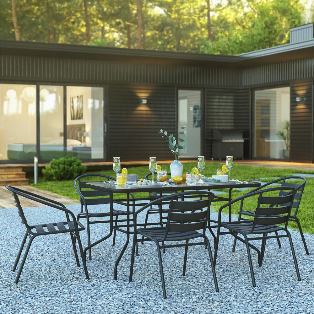 Flash Furniture Lila 7-Piece Patio Dining Set in Black, , large