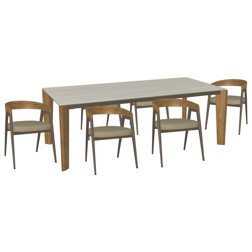 Amisco Fabiola and Carmela 7-Piece Rectangular Dining Set in Sugar Bronze, Armagnac and Travertino, , large