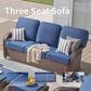 Hearth and Haven Outdoor Sofa with T-back Cushions and Brown Wicker in Blue, , large