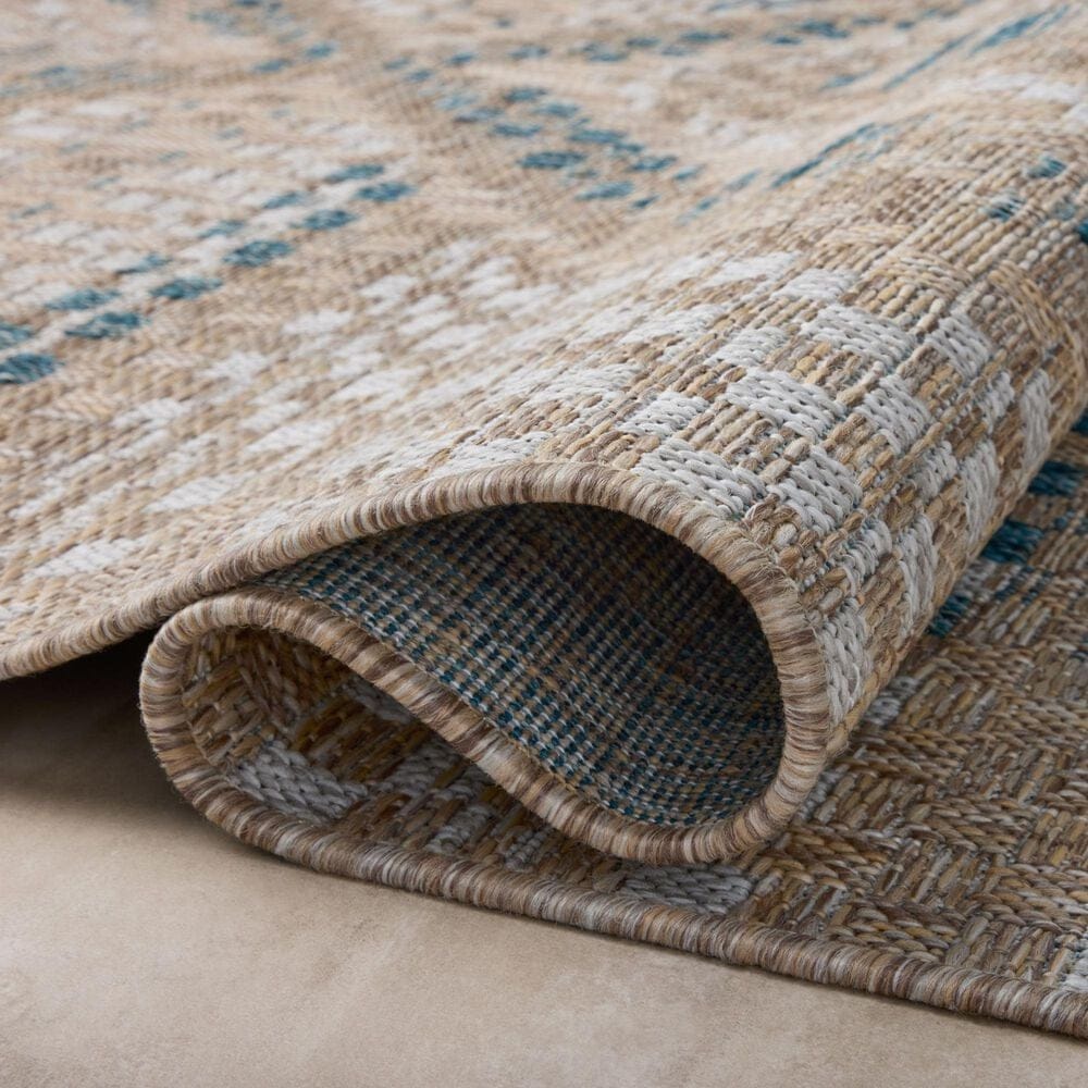 Amber Lewis x Loloi Topanga 5&#39;3&quot; x 7&#39;6&quot; Natural and Aqua Indoor/Outdoor Area Rug, , large