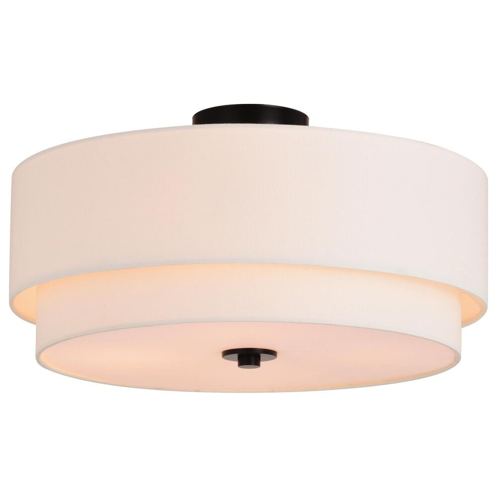 Vaxcel Burnaby 4-Light Semi-Flush Mount with White Linen Shade in Black, , large