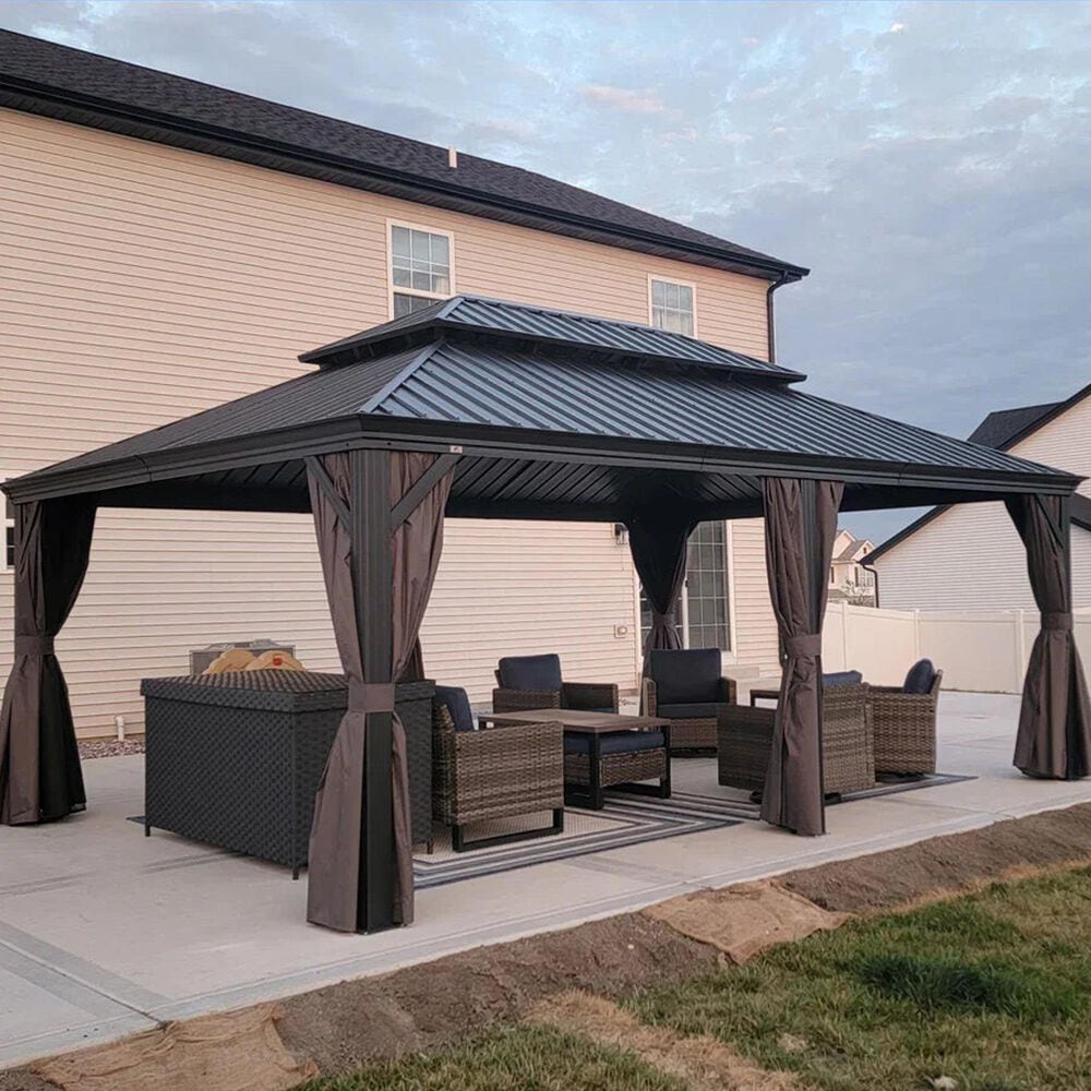 HOMLUX 20-ft x 14-ft Permanent Hardtop Gazebo in Grey with Hardtop Roof (Screen Included), , large