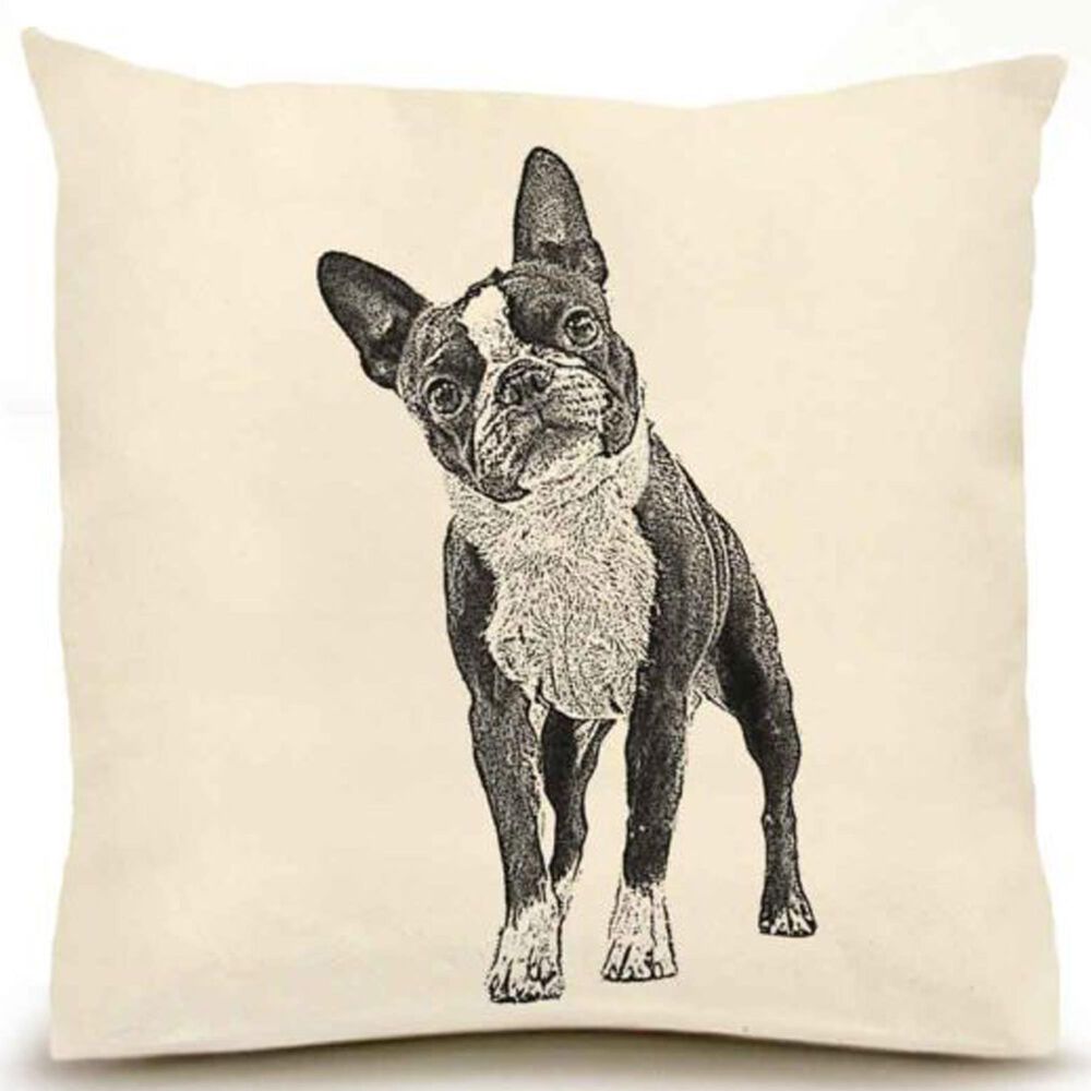 Eric & Christopher Boston Terrier Dog 20" x 20" Throw Pillow in Natural, , large
