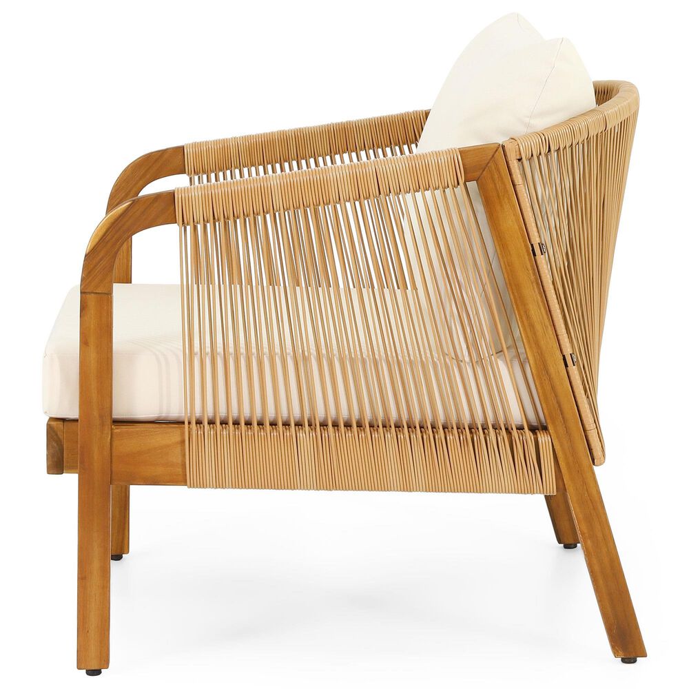 Hearth and Haven Outdoor Deep Seating Club Chair with Beige Cushions and Faux Rattan Accent in Brown, , large