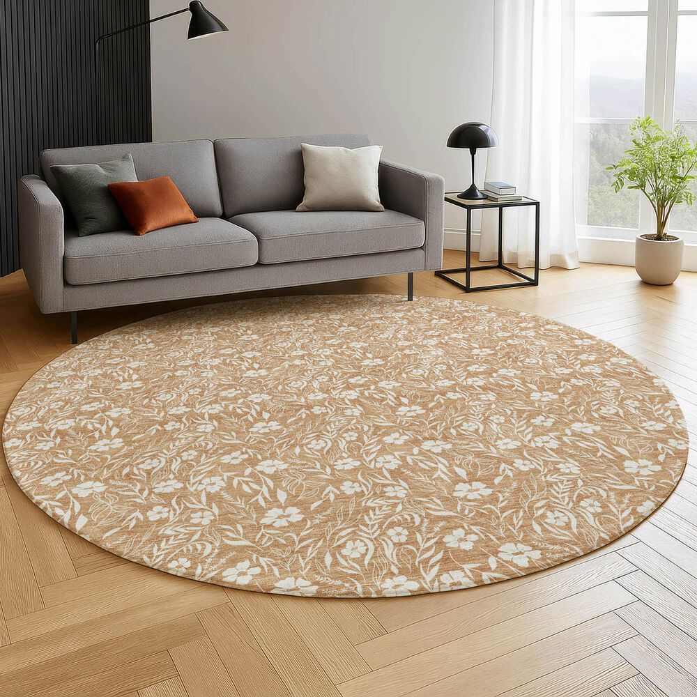 Dalyn Rug Company Soft Essentials Floral Copper 8' Round Indoor/Outdoor Area Rug, , large