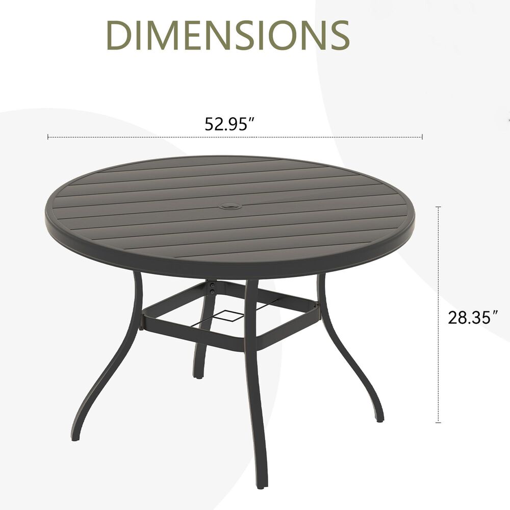 Hearth and Haven Outdoor 53" Round Dining Table with Umbrella Hole in Black - Table Only, , large
