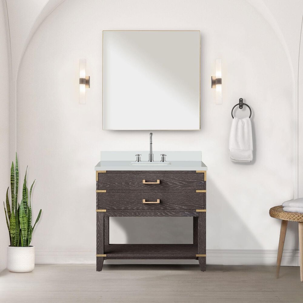 Lexora Home Norwalk 36&quot; Single Bathroom Vanity in Brown Oak with White Quartz Top and Rectangular Sink, , large