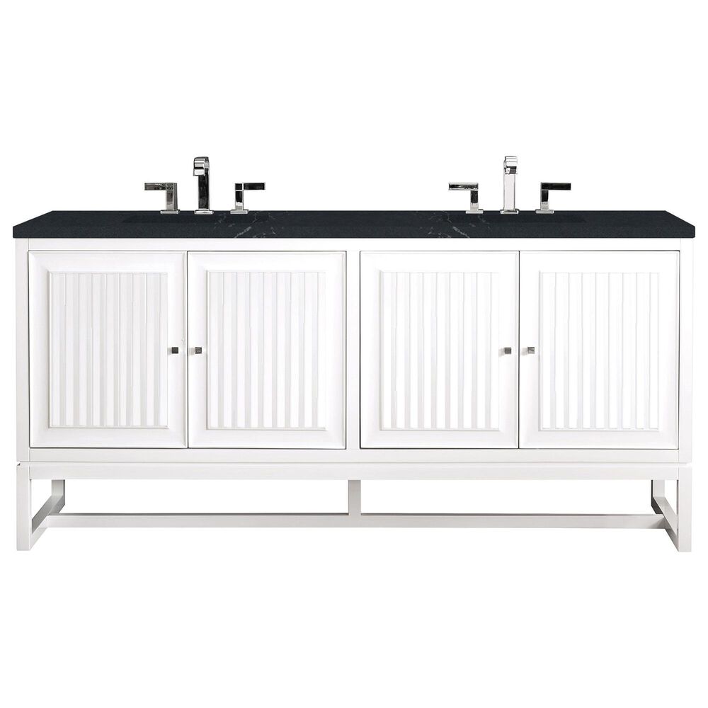 James Martin Vanities Athens 72" Double Bathroom Vanity in Glossy White with 3 cm Charcoal Soapstone Quartz Top and Rectangular Sinks, , large