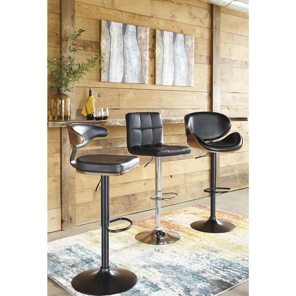 Ashley Adjustable Height Swivel Bar Stool with Black Cushion in Chrome, , large