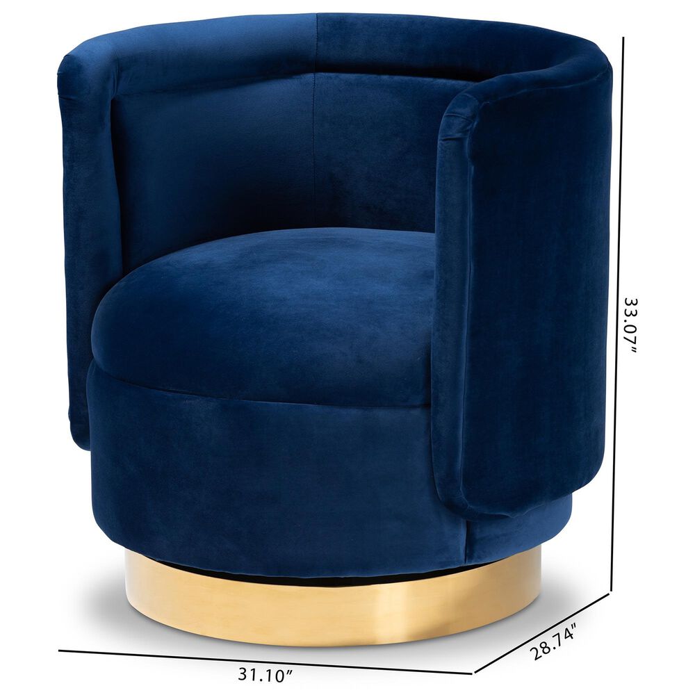 Baxton Studio Saffi Swivel Accent Chair in Royal Blue, , large