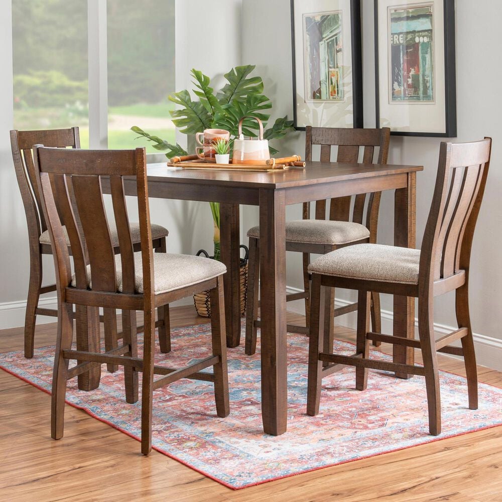 Linon Home Decor Lepine 5-Piece Counter Height Dining Set in Brown, , large
