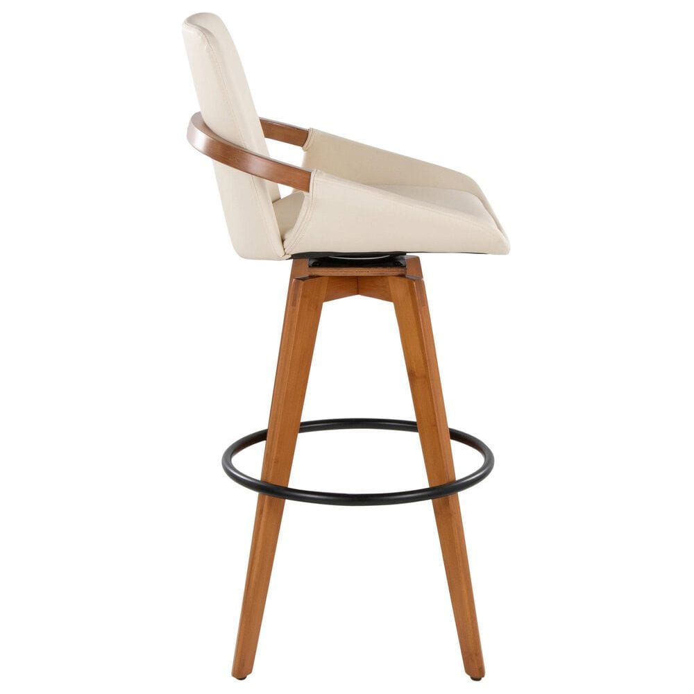 Lumisource Cosmo Swivel Barstool with Cream Cushion in Walnut and Black, , large