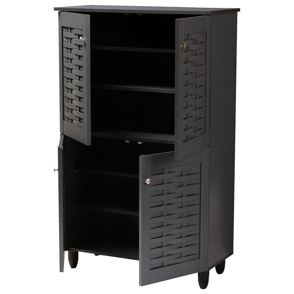Baxton Studio Winda 4-Door Entryway Shoe Storage Cabinet in Dark Gray, , large