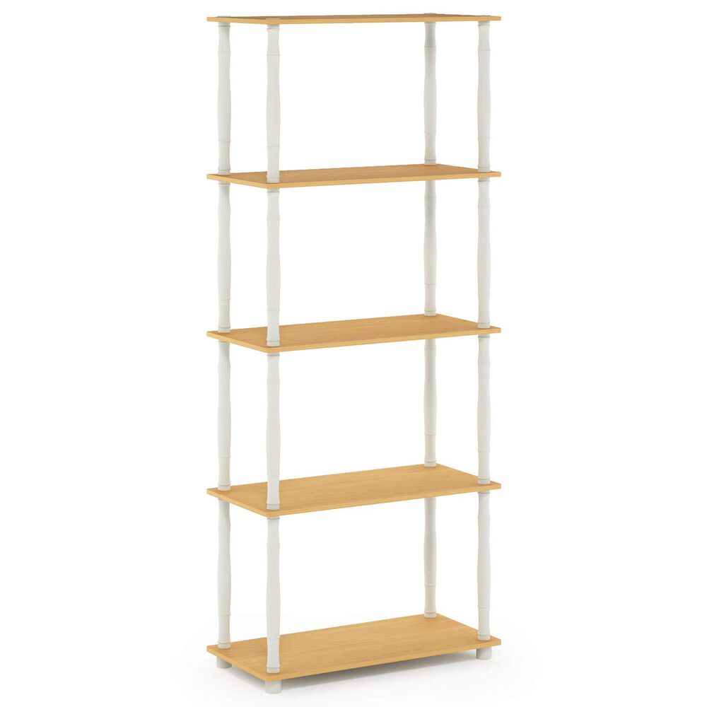 HOMLUX Turn-N-Tube 5-Tier Open Storage Bookshelf in Beech and White, , large