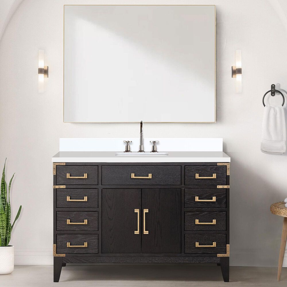 Lexora Home Laurel 48&quot; Single Bathroom Vanity in Black Oak with White Cultured Marble Top and Rectangular Sink, , large