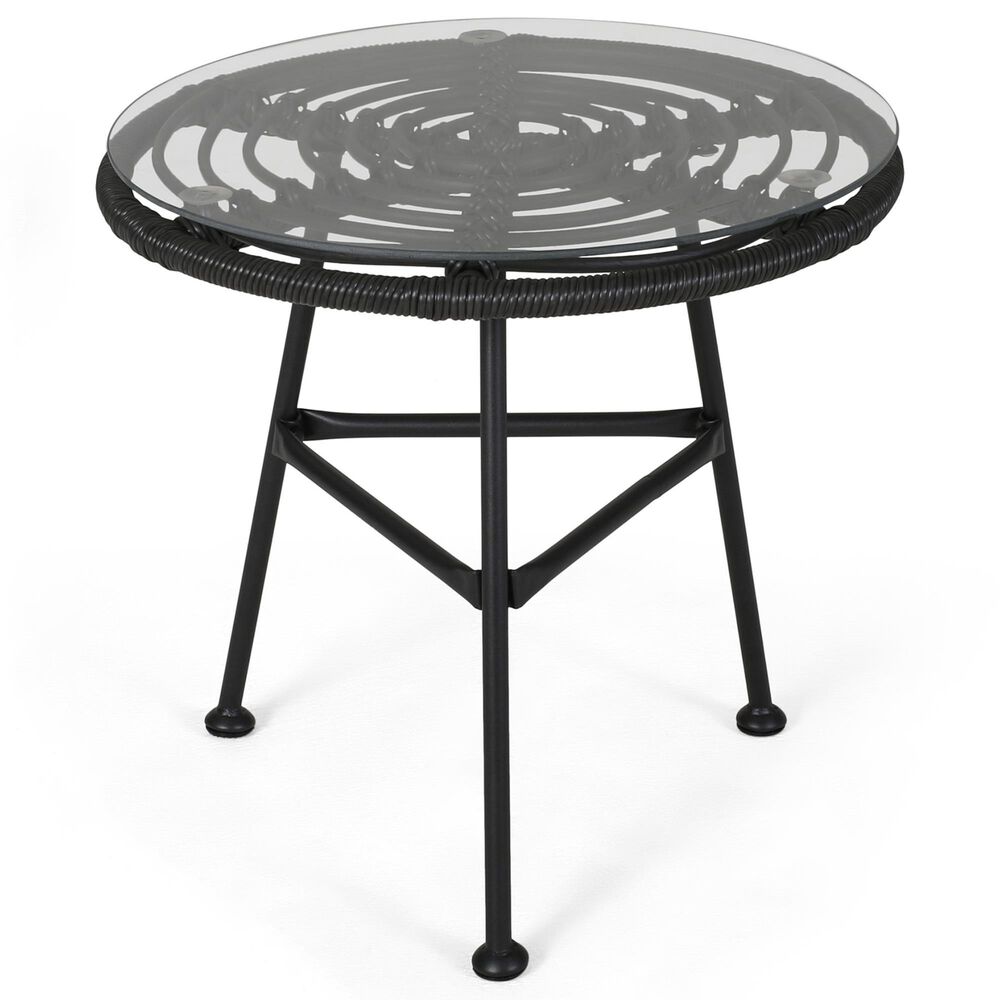 Hearth and Haven Orlando Outdoor Round Side Table with Glass Top in Gray, , large