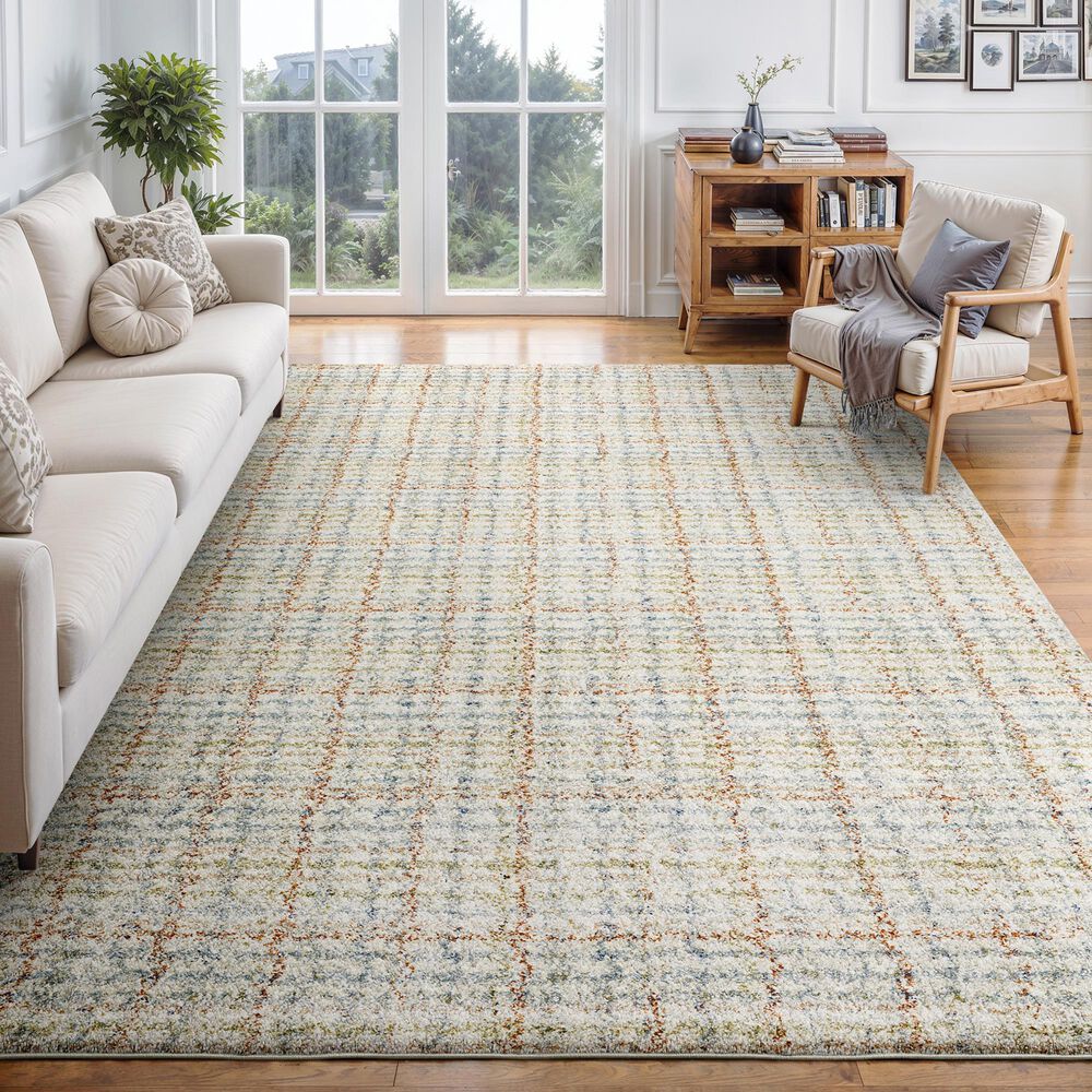 ROW by Oriental Weavers Gemma Plaid Blue and Rust 5'3" x 7' Area Rug, , large