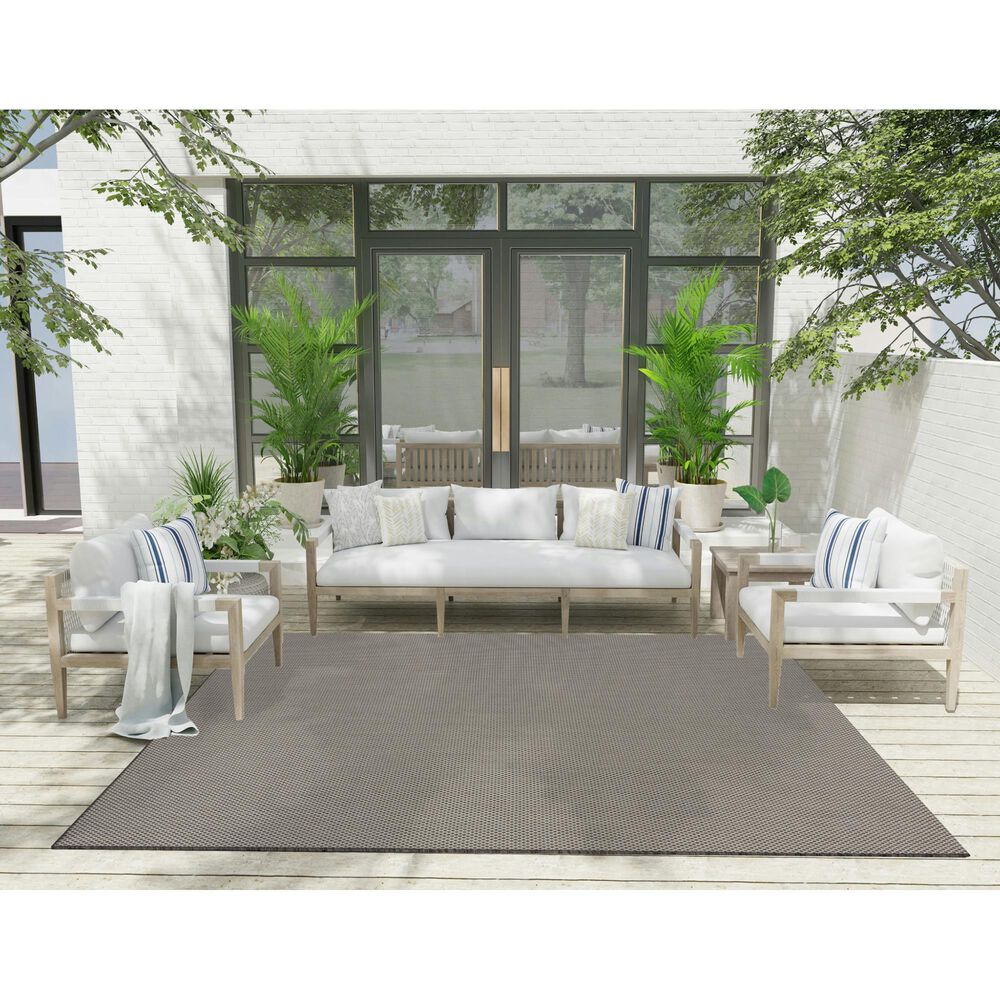 Nourison Courtyard Ivory and Charcoal 8&#39; Square Indoor/Outdoor Area Rug, , large