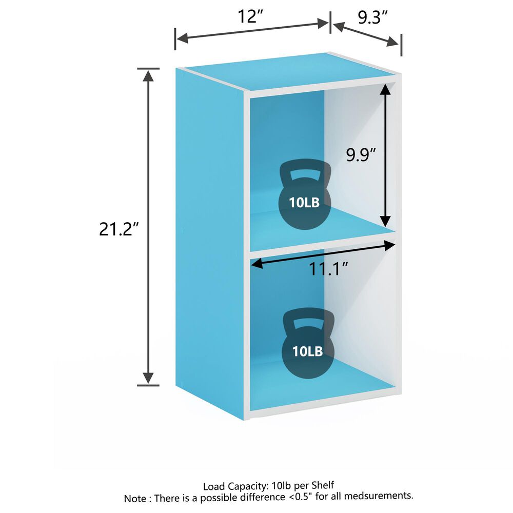 HOMLUX 2-Tier Open Shelf Bookcase in Light Blue and White, , large