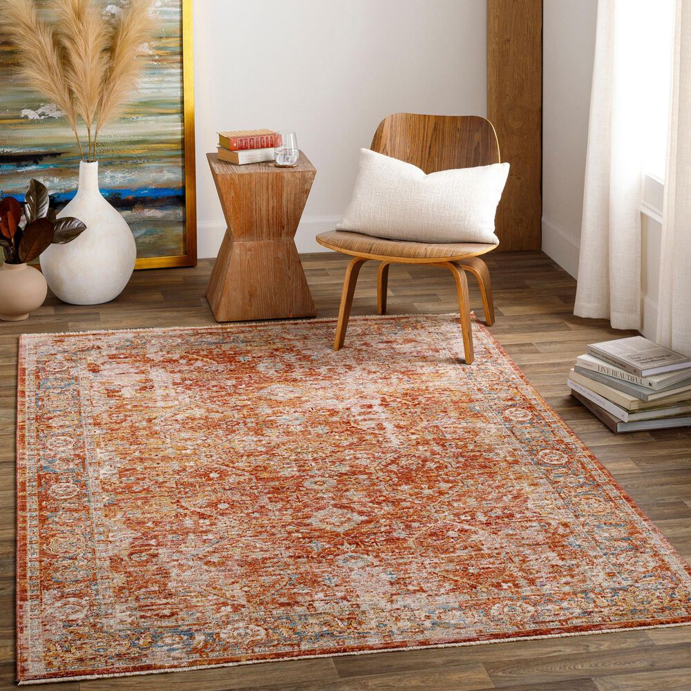 Surya Aspendos 6&#39;7&quot; x 9&#39;6&quot; Burgandy, Rust, Dusty Pink, Denim, Taupe, Gray, Wheat, Black and Cream Area Rug, , large