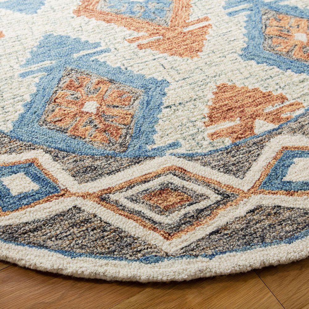 Safavieh Micro-Loop Southwestern 5&#39; Round Blue and Beige Area Rug, , large