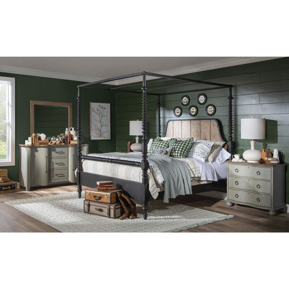 Legacy Classic Vintage Market Queen Canopy Bed in Barnwood Oak and Kettle Black, , large