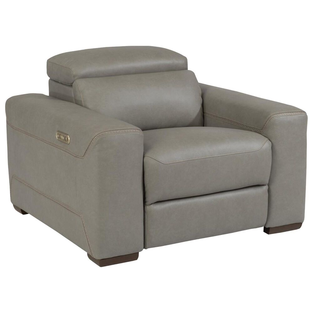 Flexsteel Lexon Leather Power Recliner with Power Headrest in Gray, , large