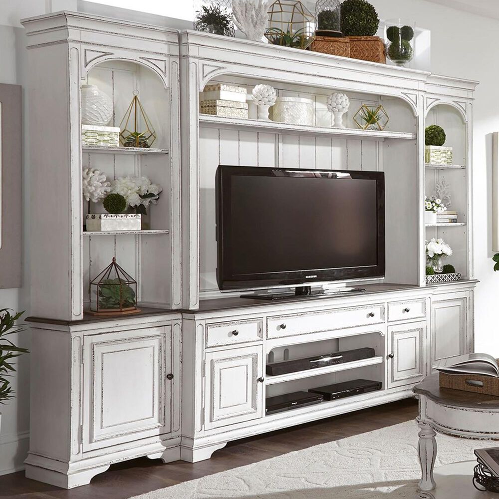 Liberty Magnolia Manor Entertainment Center in White with Antique Finish, , large