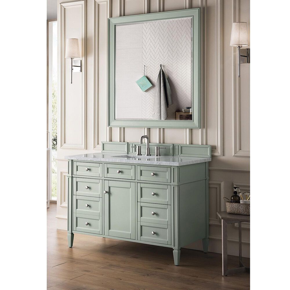 James Martin Vanities Brittany 48&quot; Single Bathroom Vanity in Sage Green with 3 cm Arctic Fall Solid Surface Top and Rectangular Sink, , large