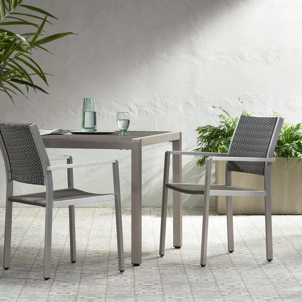 Hearth and Haven Cape Coral Outdoor Wicker Dining Chair in Grey &#40;Set of 2&#41;, , large