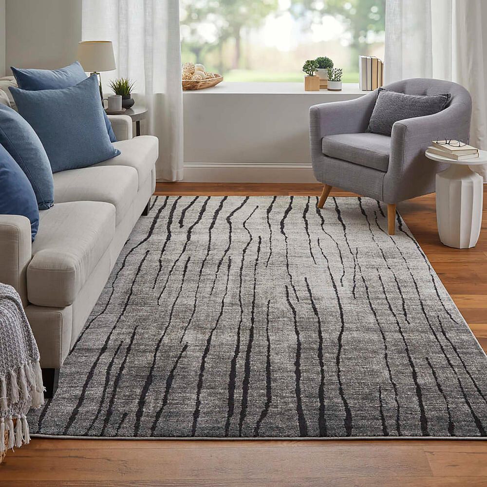 Feizy Kano Striped 7&#39;10&quot; x 10&#39; Ivory and Charcoal Area Rug, , large