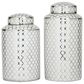 Maple and Jade 2-Piece Jar Set with Geometric Accents in Glossy Silver and White, , large