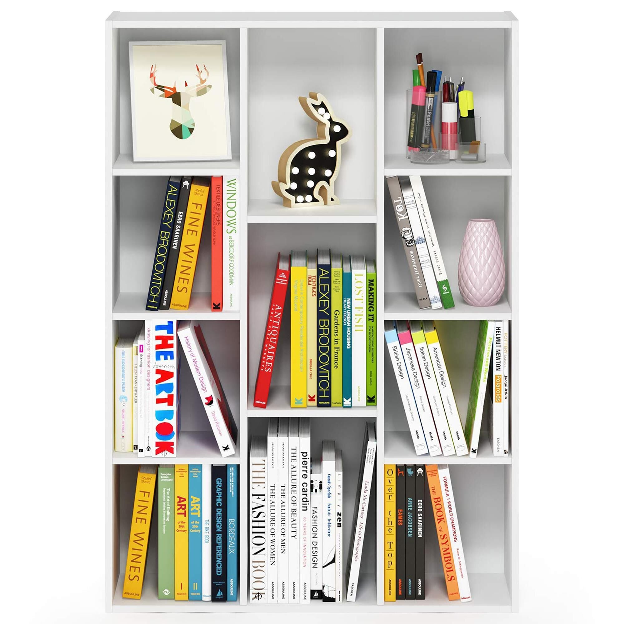HOMLUX 11-Cube Reversible Open Shelf Bookshelf in White