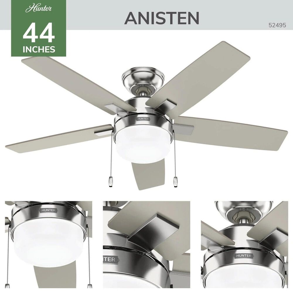Hunter Anisten 44" Indoor Ceiling Fan with LED Light in Brushed Nickel, , large