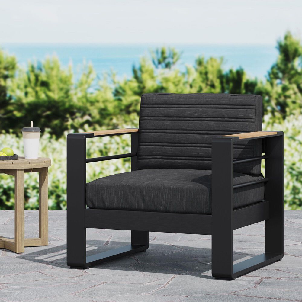 Hearth and Haven Giovanna Outdoor Club Chair with Open Backrest and Square Arms in Black, , large