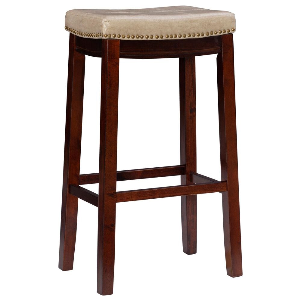 Linon Home Decor Claridge Bar Stool with Beige Cushion in Dark Brown, , large