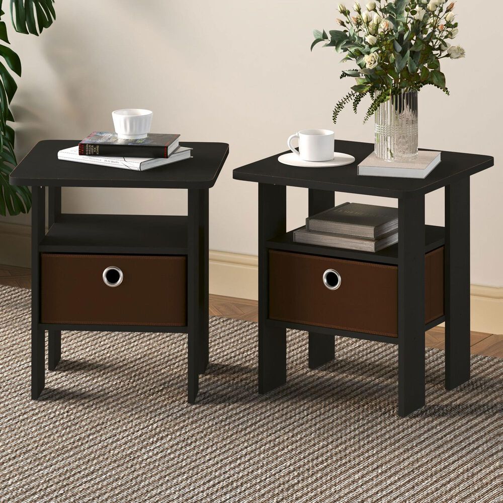HOMLUX 2-Piece 1-Shelf End Table with Bin Drawer in Americano, , large