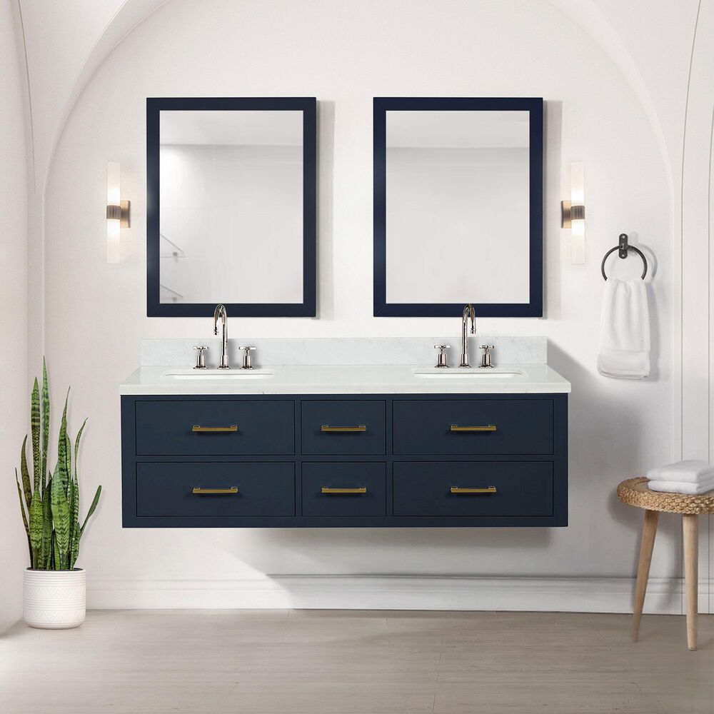 Lexora Home Castor 60&quot; Double Bathroom Vanity in Blue with 2 cm White Quartz Top and Rectangular Sinks, , large