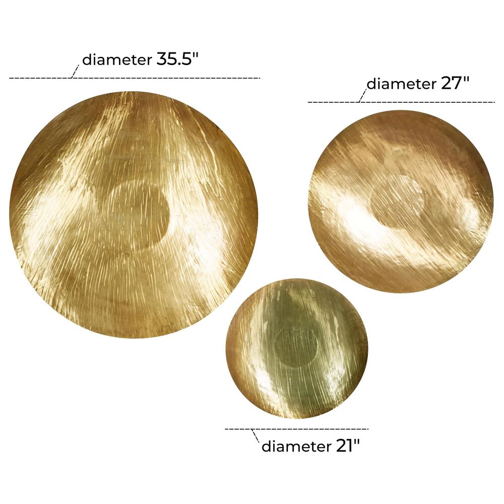 Maple and Jade 36.5&quot; x 36.5&quot; Round Large Metallic Disk Plate Wall Decor in Gold &#40;Set of 3&#41;, , large
