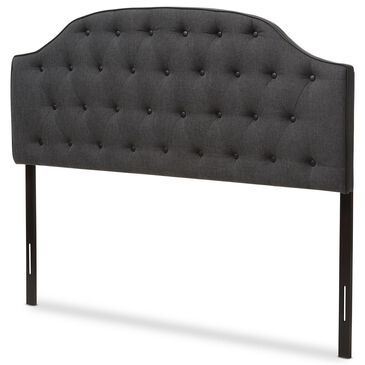 Baxton Studio Windsor Queen Upholstered Headboard in Dark Gray, , large