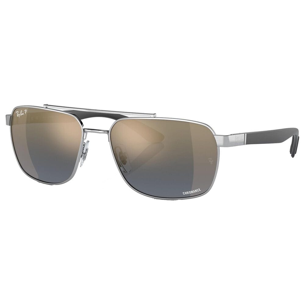 Ray-Ban Sunglasses with Blue and Gold Lenses in Polished Silver, , large