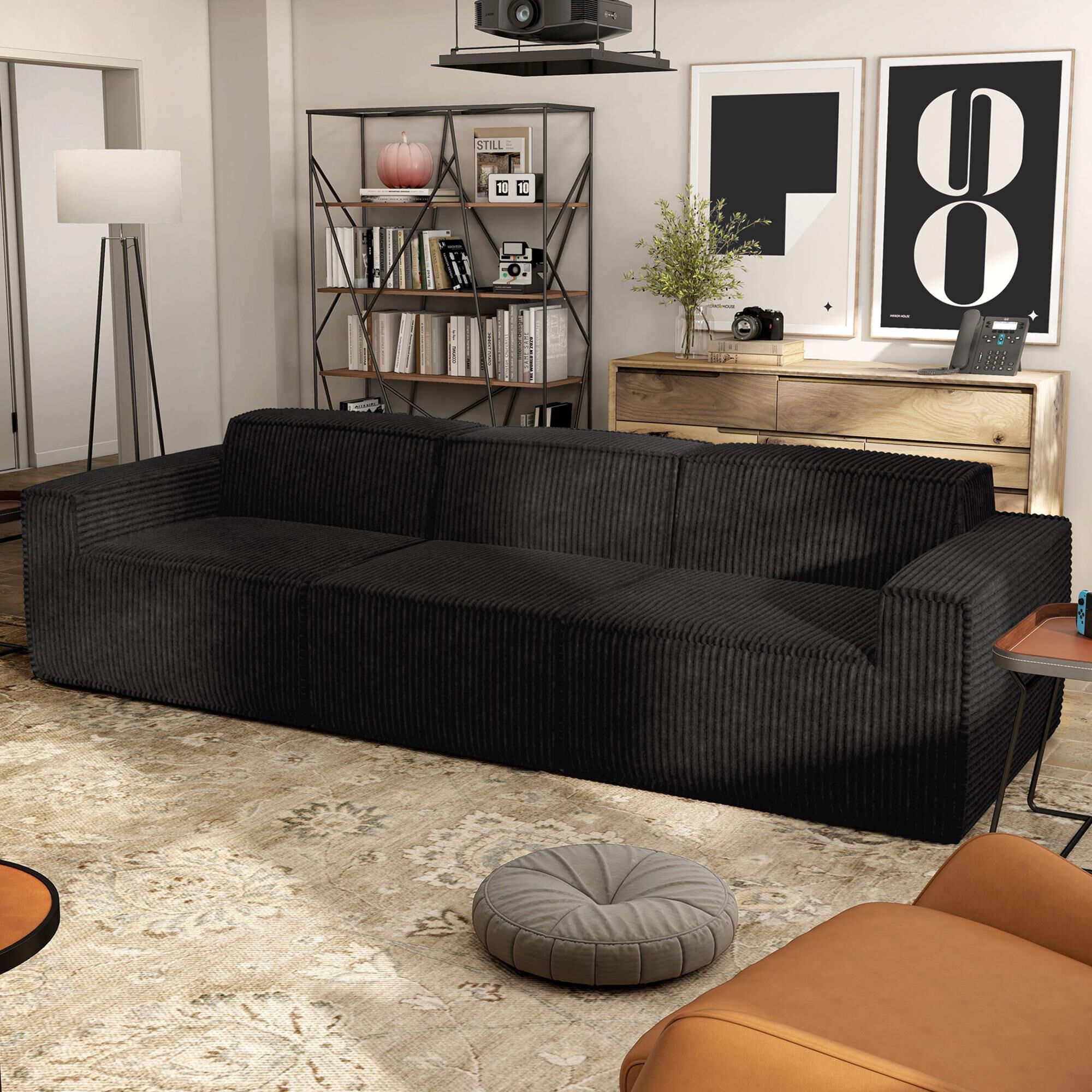 Furniture of America Facil 3-Piece Modular Track Arm Sofa in Black