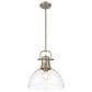 Golden Lighting Duncan 1-Light Pendant with Rod and Clear Shade in Aged Brass, , large